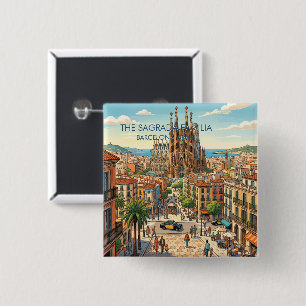 Chapa Cuadrada Sagrada Familia Barcelona España Viaje Arte Vintag