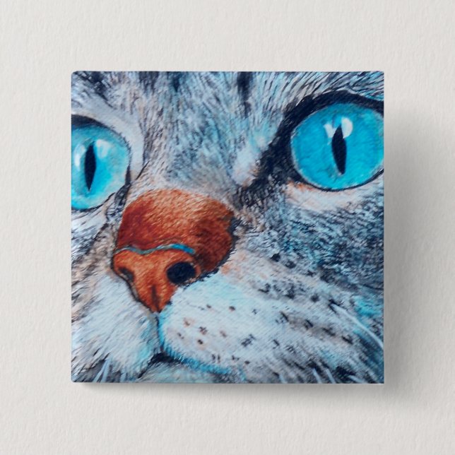 Chapa Cuadrada Sally el gato observado azul (Anverso)
