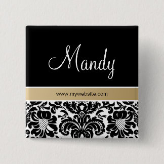 Chapa Cuadrada Salon Spa Damask Nombre Etiqueta Brooch beige 2