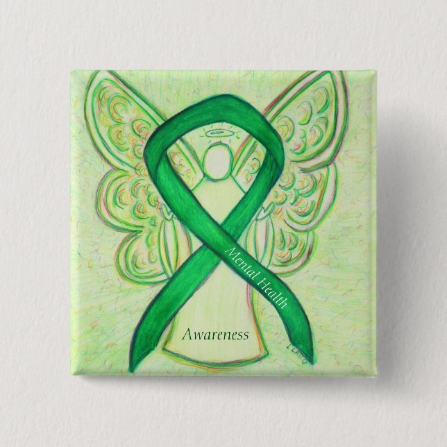 Chapa Cuadrada Salud Mental Green Awarbon Ribbon Angel Pin (Anverso)