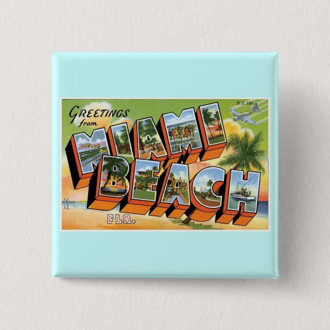 Chapa Cuadrada ¡Saludos de Miami Beach, la Florida! (Anverso)