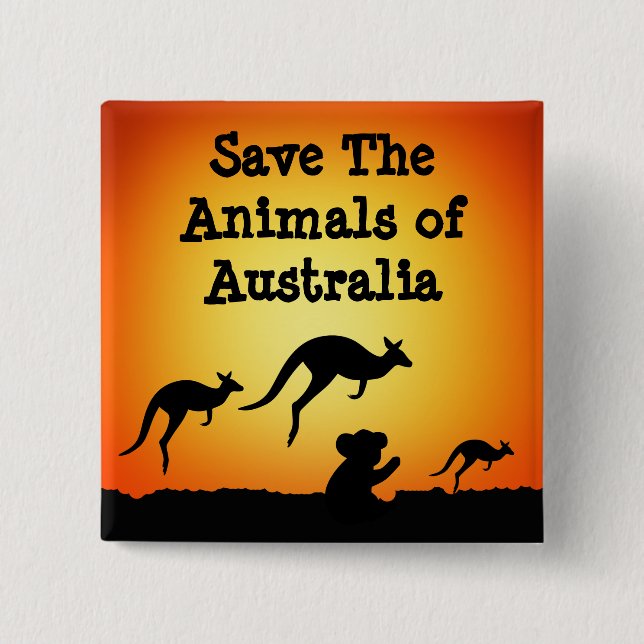 Chapa Cuadrada Salvemos a los animales de Australia (Anverso)