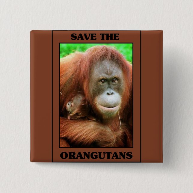 Chapa Cuadrada Salven a los Orangutans (Anverso)