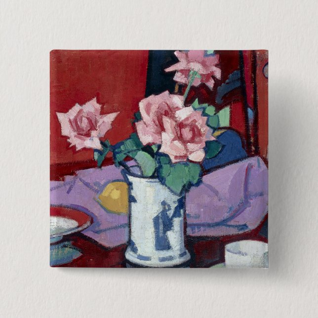 Chapa Cuadrada Samuel John Peploe Roses rosados, bolsa china (Anverso)