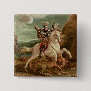 Chapa Cuadrada San Jorge que mata el dragón, (aceite en el panel)