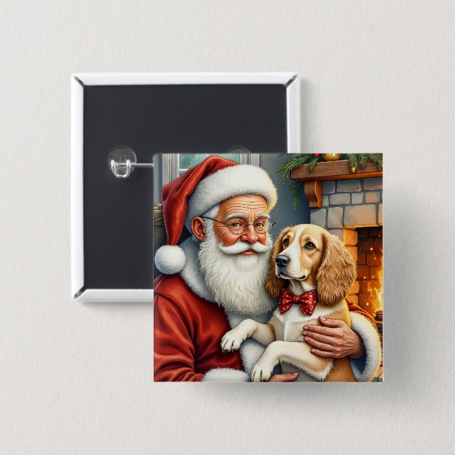 Chapa Cuadrada Santa Claus Holding Afghan Hound Christmas (Anverso y reverso)