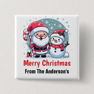 Chapa Cuadrada Santa Claus Lindo y Muñeco de Nieve Navidad Person