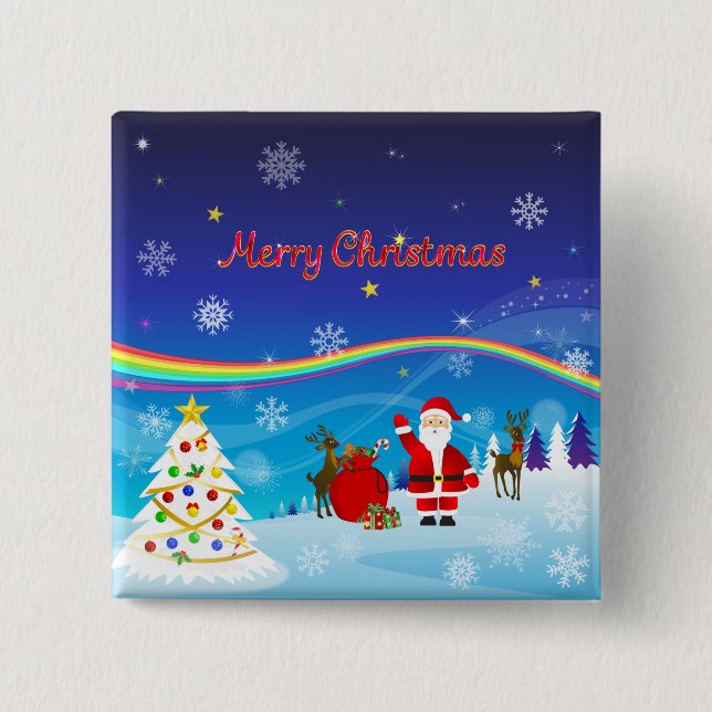 Chapa Cuadrada Santa Claus y los renos (Anverso)