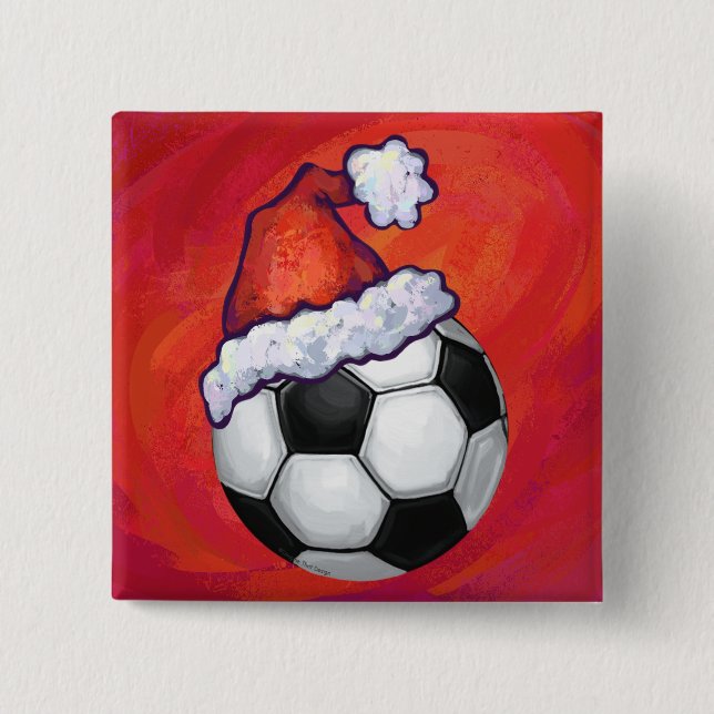 Chapa Cuadrada Santa Hat Soccer Ball en rojo (Anverso)