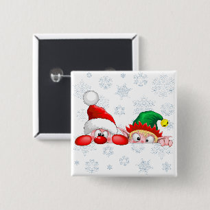 Chapa Cuadrada Santa y Elfo Dibujo Animado de Navidad Divertido y