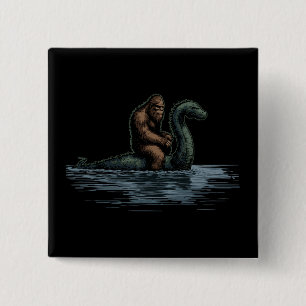 Chapa Cuadrada Sasquatch Bigfoot Cabalga el Monstruo del Loch