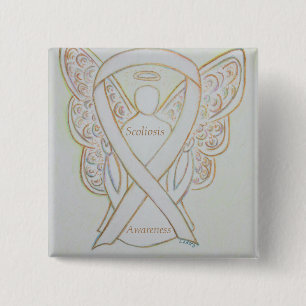 Chapa Cuadrada Scoliosis Awareness Angel Cinta blanca Pin de Arte
