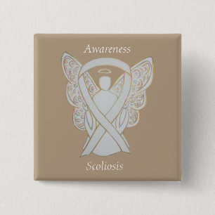 Chapa Cuadrada Scoliosis Awareness Angel Cinta blanca Pin de Arte