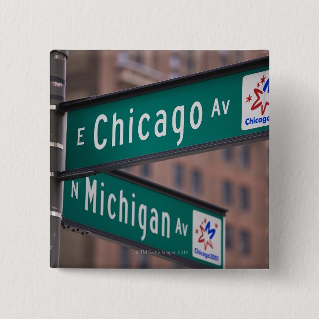 Chapa Cuadrada Señales de la avenida Chicago y Michigan, Chicago, (Anverso)
