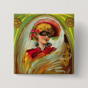Chapa Cuadrada Señora enmascarada Halloween Greetings