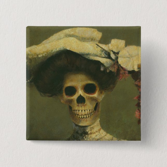 Chapa Cuadrada Señora esquelética gótica Button (Anverso)