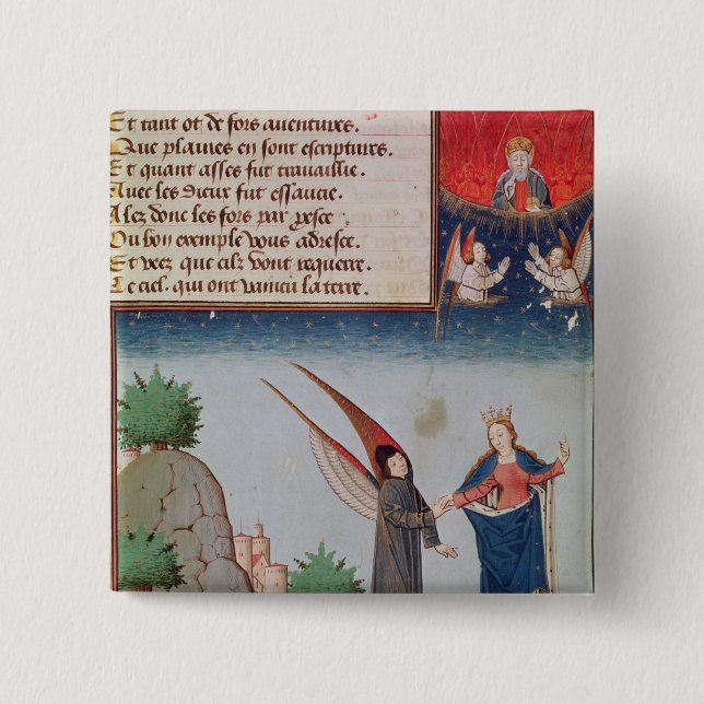 Chapa Cuadrada Señora Philosophy lleva Boethius en vuelo (Anverso)