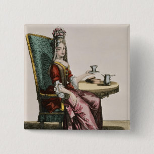Chapa Cuadrada Señora Taking Coffee, placa de moda, c.1695