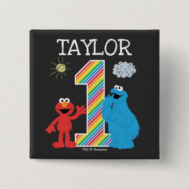 Chapa Cuadrada Sésamo Street Pals Chalkboard Rainbow Primer cumpl (Anverso)