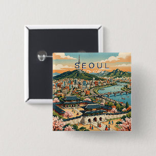 Chapa Cuadrada Seúl Corea del Sur Viaje Arte Vintage