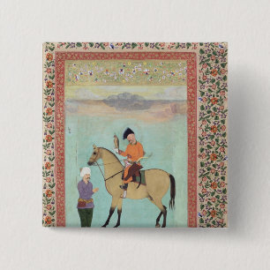 Chapa Cuadrada Shah Abbas en un caballo que sostiene un halcón