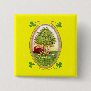 Chapa Cuadrada Shamrock Bagpipes Gold Green