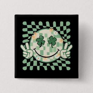 Chapa Cuadrada Shamrock Smile Face Funny Día de San Patricio