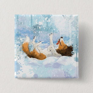 Chapa Cuadrada Sheldon el Sheltie Juega en la Nieve