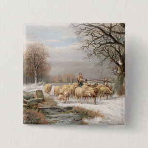 Chapa Cuadrada Shepherdess con su multitud en un paisaje del
