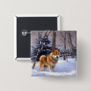 Chapa Cuadrada Shiba Inu Deja que nieve Navidad