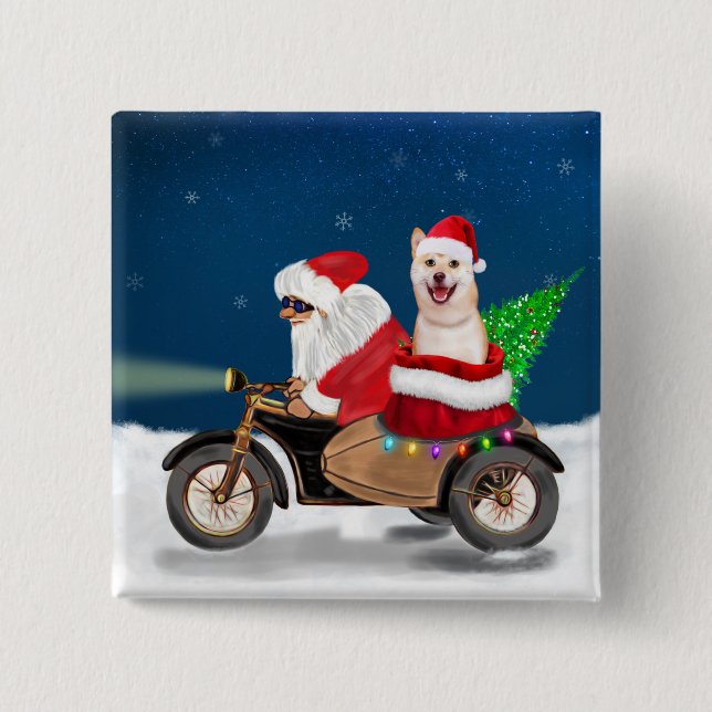 Chapa Cuadrada Shiba Inu Perro Navidades Santa Claus (Anverso)