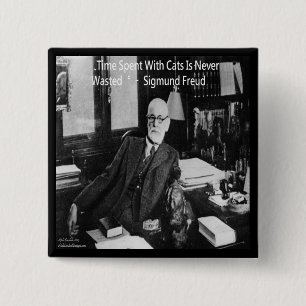 Chapa Cuadrada Sigmund Freud En Su Oficina Y Funny Cat Cita
