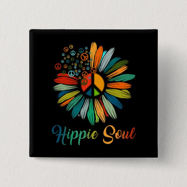Chapa Cuadrada Signo de paz esencial del alma hippie giríl (Anverso)