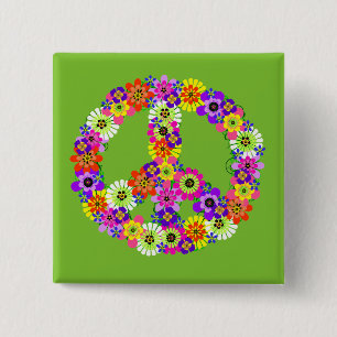 Chapa Cuadrada Signo de Paz Floral sobre Verde Lima