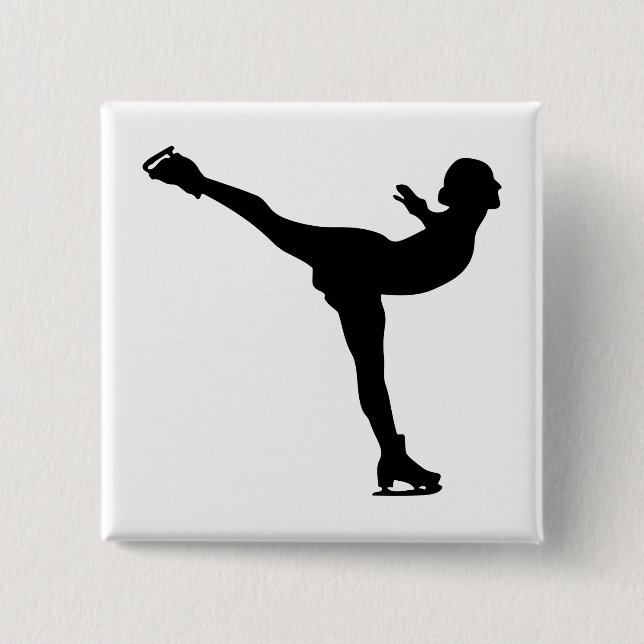 Chapa Cuadrada Silhouette, mujer de patinaje sobre hielo (Anverso)