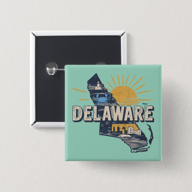 Chapa Cuadrada Silhouette Retro Scenic Delaware (Anverso y reverso)