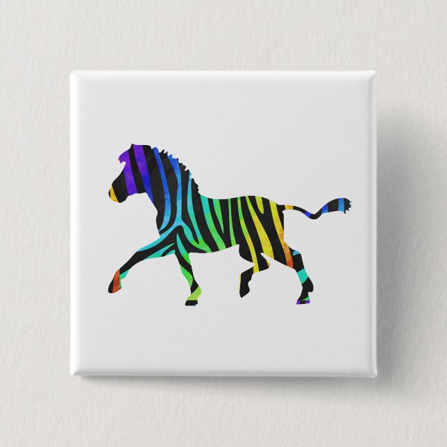 Chapa Cuadrada Silhouette Zebra Black and Rainbow (Anverso)
