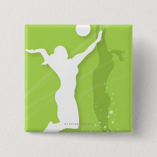 Chapa Cuadrada Silueta de dos mujeres que juegan a voleibol