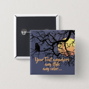 Chapa Cuadrada Silueta de la Luna Llena y del búho