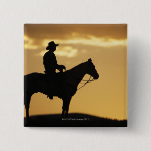 Chapa Cuadrada Silueta del vaquero a caballo en la puesta del sol