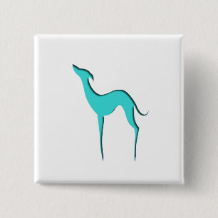 Chapa Cuadrada Silueta turquesa elegante de perro blanco de Greyh