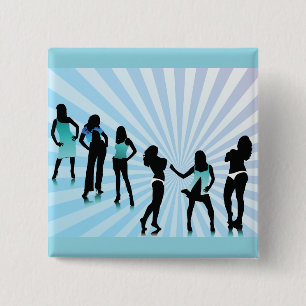 Chapa Cuadrada Siluetas de mujeres elegantes moda azul teal