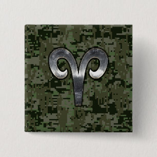 Chapa Cuadrada Símbolo Aries Zodiac Camuflaje Digital Woodland