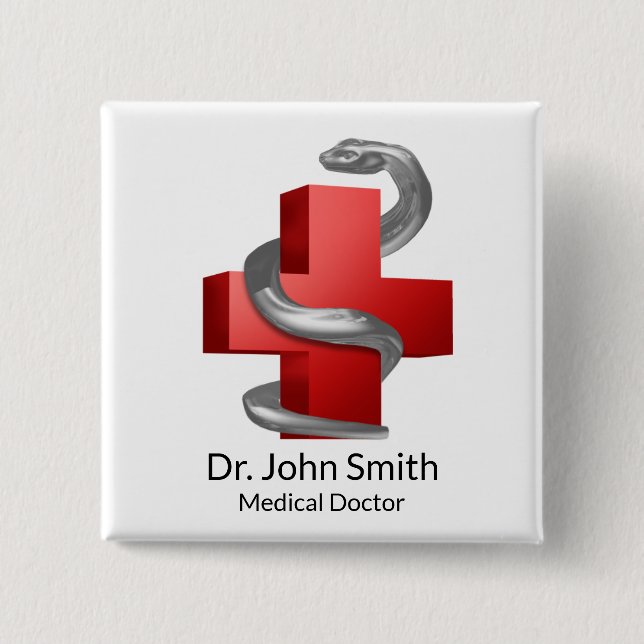 Chapa Cuadrada Símbolo de la Cruz Médica Roja Serpiente Plata de  (Anverso)