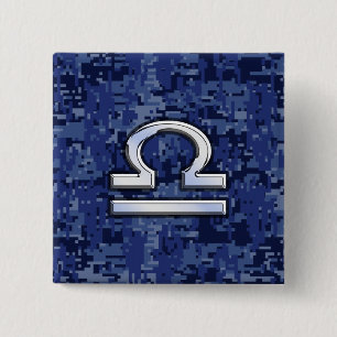 Chapa Cuadrada Símbolo libra zodiaco en camuflaje digital azul