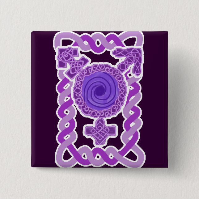 Chapa Cuadrada Símbolo púrpura del transexual de Knotwork del (Anverso)