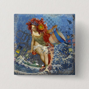 Chapa Cuadrada Sirena Acuario Arte Azul Gótico