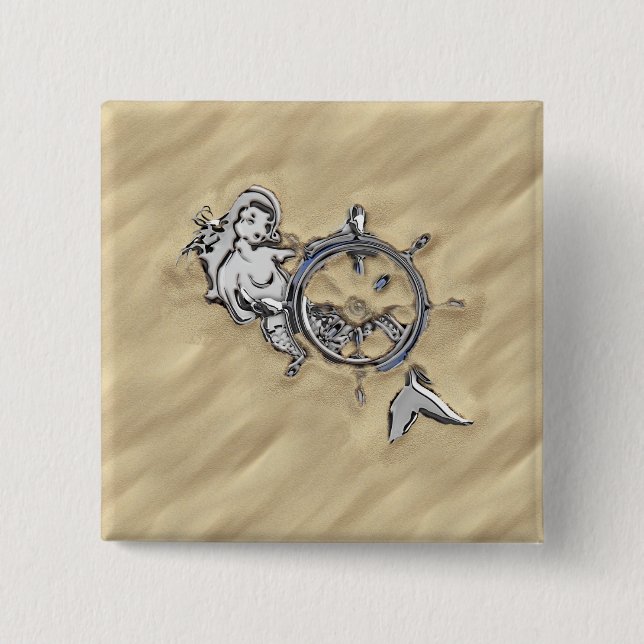 Chapa Cuadrada Sirena de plata en la decoración de arena (Anverso)