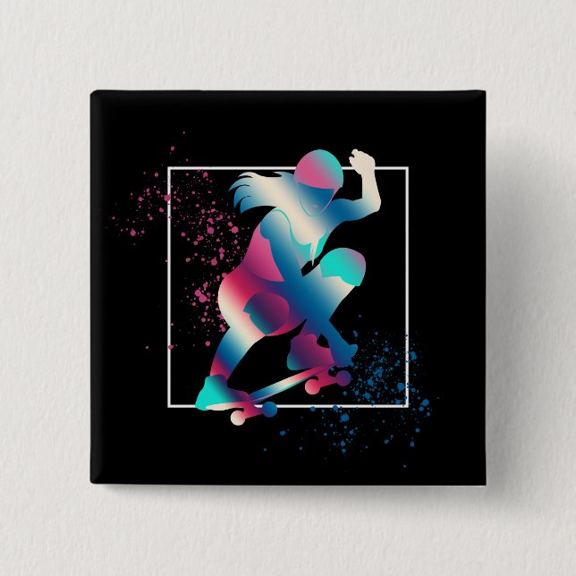 Chapa Cuadrada Skateboarder femenino (Anverso)