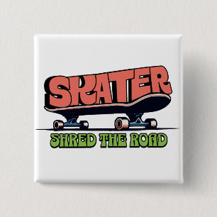 Chapa Cuadrada Skater Shred the Road – Retro 70s Skateboarding 